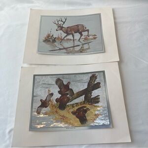 Vintage Sportsman's Color-Etch Prints Fred Sweney Wildlife Foil Art Set of 2